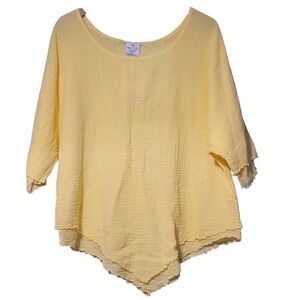 Sea Breeze Of California Yellow Boxy Top Sz XL Cotton Gauze Lagenlook
